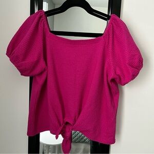 LOFT Pink Short Sleeve Tie Front Crop Blouse